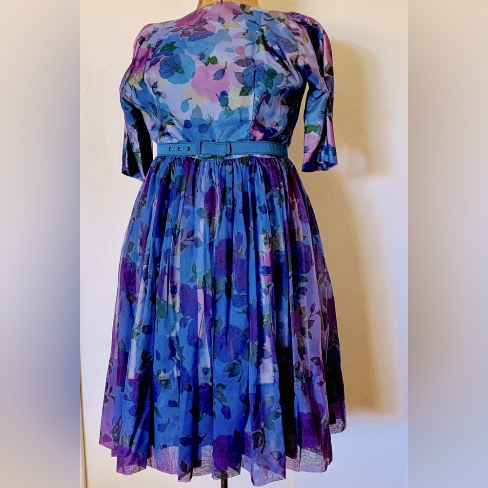 Spector & Shanler 50’s Vintage Satin Chiffon Cocktail Dress
